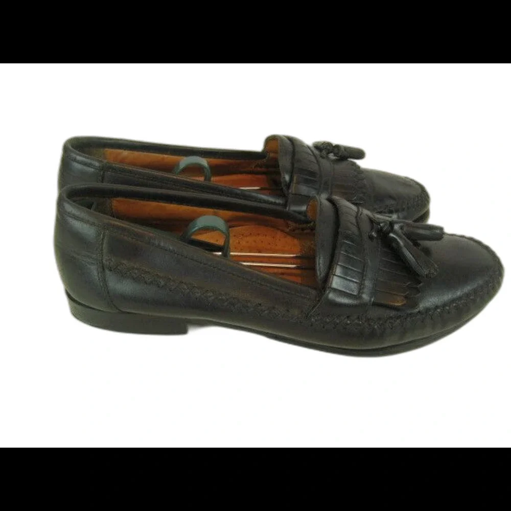 Mens Forte Moda (Brazil) Black Leather Tassle Kiltie Slip On Loafers sz 11D